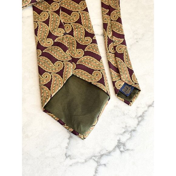 Chaps Ralph Lauren Men’s Silk Necktie Paisley Burgundy Green Tan - Picture 5 of 5